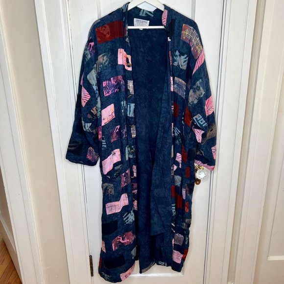 Vintage Patchwork Batik Quilted Duster Kimono Overcoat - OS Simple People Batik - Picture 1 of 10